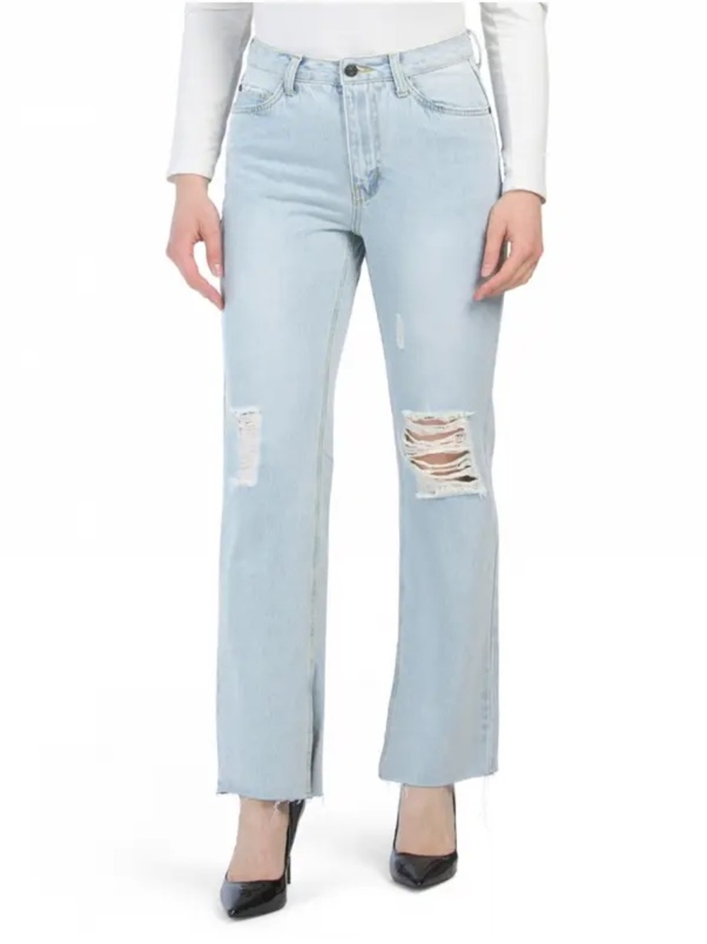 Anthro Avec Les Filles Distressed Ripped Split Hem Jeans Size 27 Straight Leg